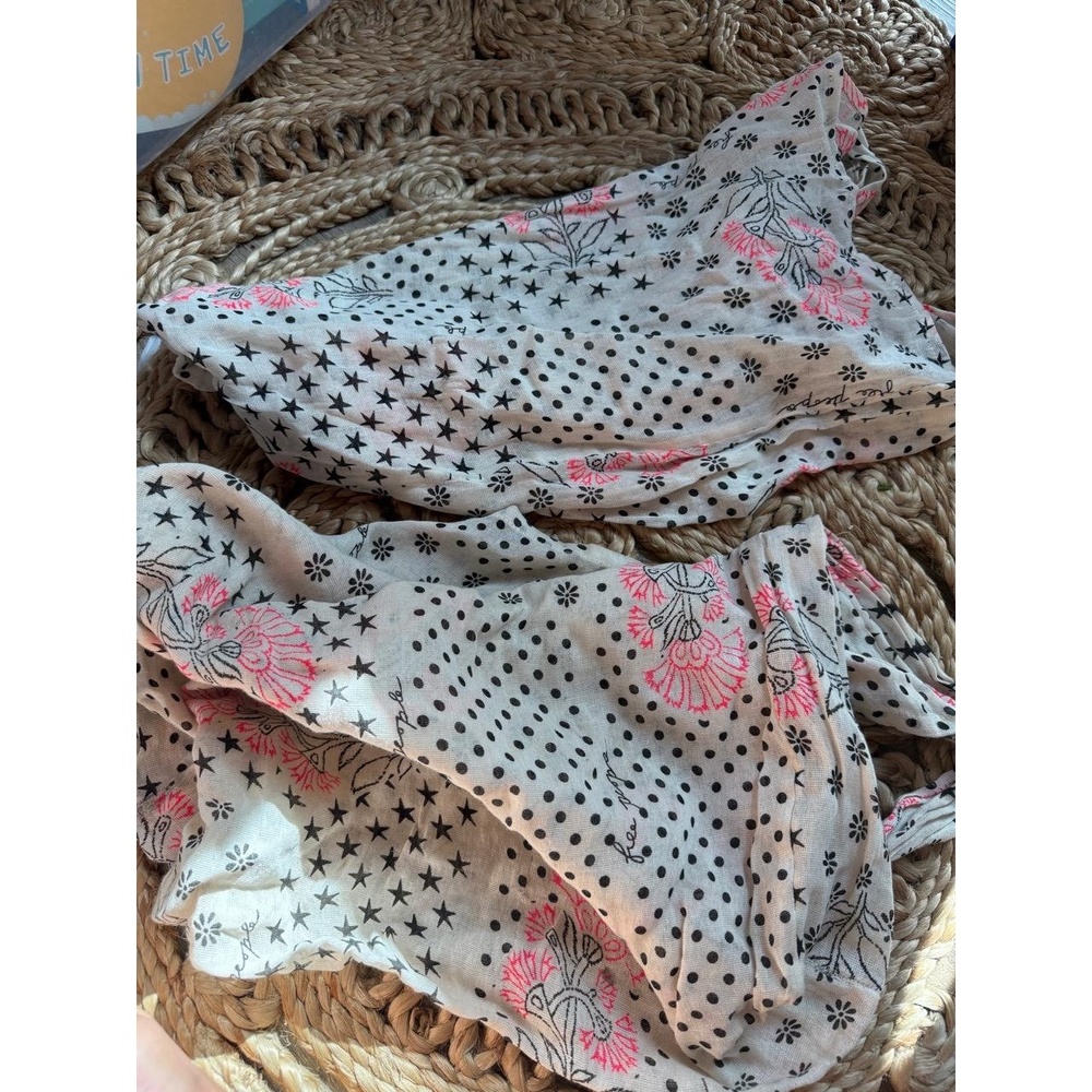 2 Free People Off White Pink Black Floral Star‎ Polka Dot Print Bags - Picture 2 of 3